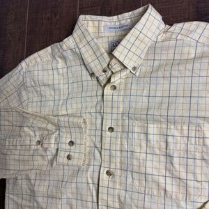 LL Bean Mens Wrinkle Free Plaid Cotton Long Sleeve Button Up Shirt Size M Yellow